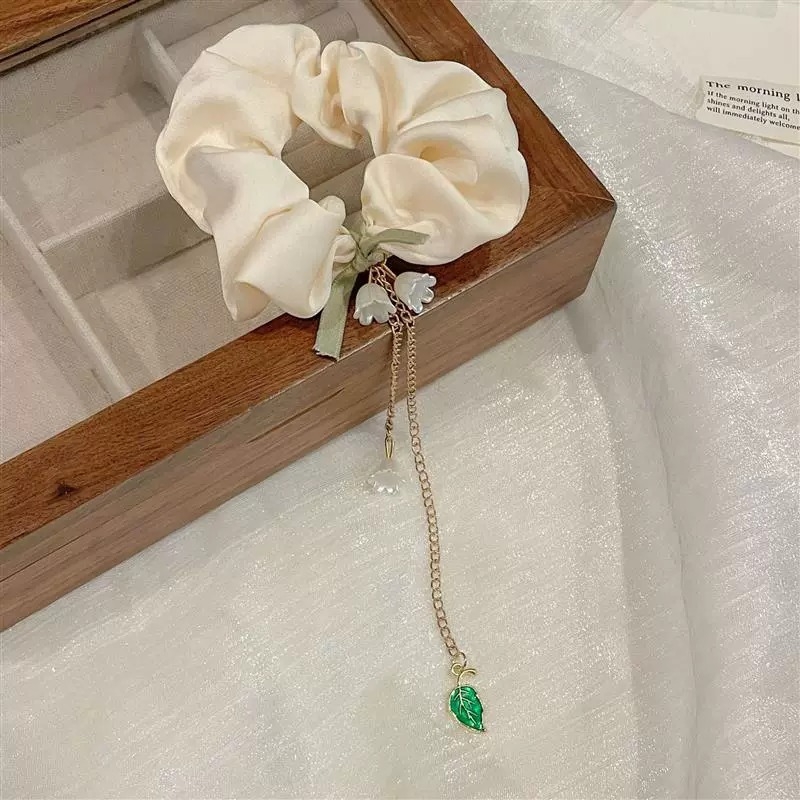 Inel de păr cu floare de trandafir - din plasă, lucrat manual, design simplu, elasticitate mare