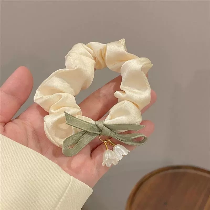 Inel de păr cu floare de trandafir - din plasă, lucrat manual, design simplu, elasticitate mare