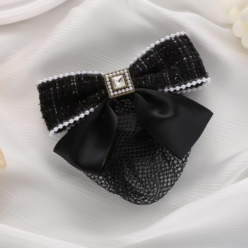 Plasă pentru păr cu plasă ultrafină, lucrată manual, clips cu arc – stil de birou