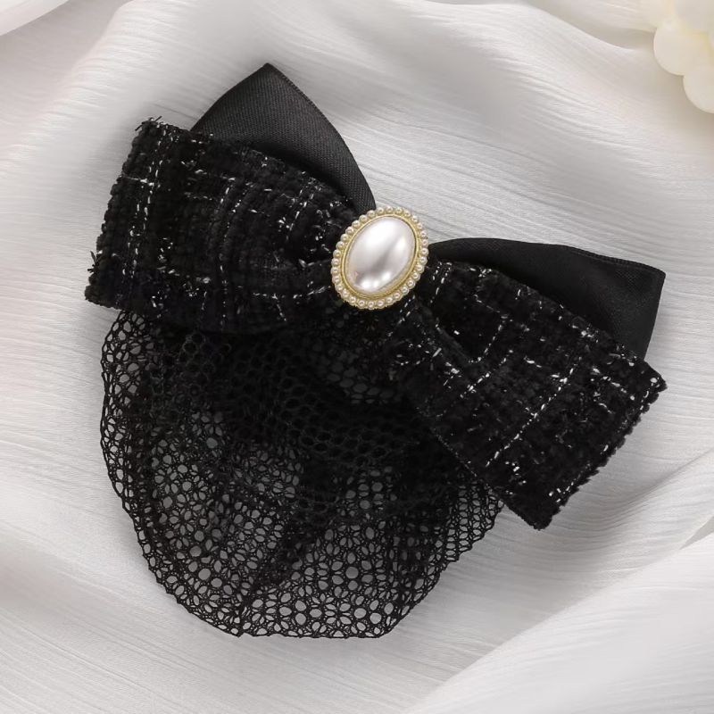 Plasă pentru păr cu plasă ultrafină, lucrată manual, clips cu arc – stil de birou