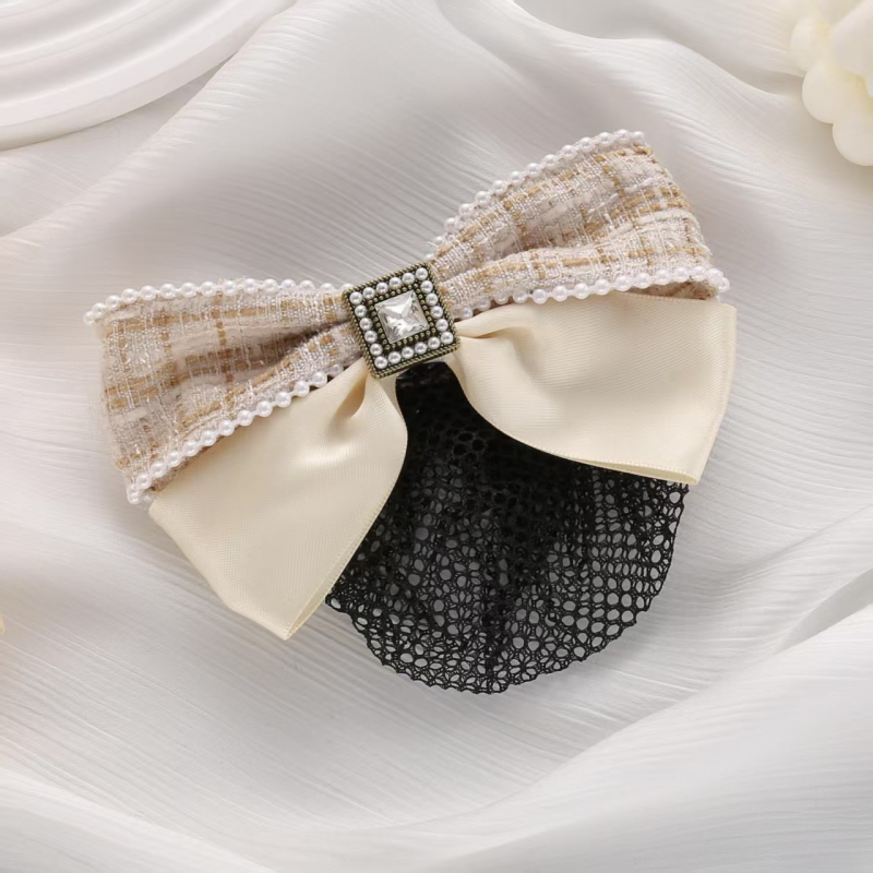 Plasă pentru păr cu plasă ultrafină, lucrată manual, clips cu arc – stil de birou