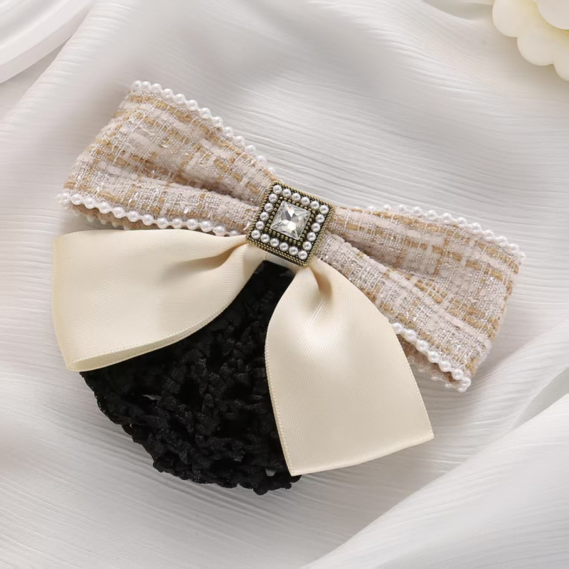 Plasă pentru păr cu plasă ultrafină, lucrată manual, clips cu arc – stil de birou