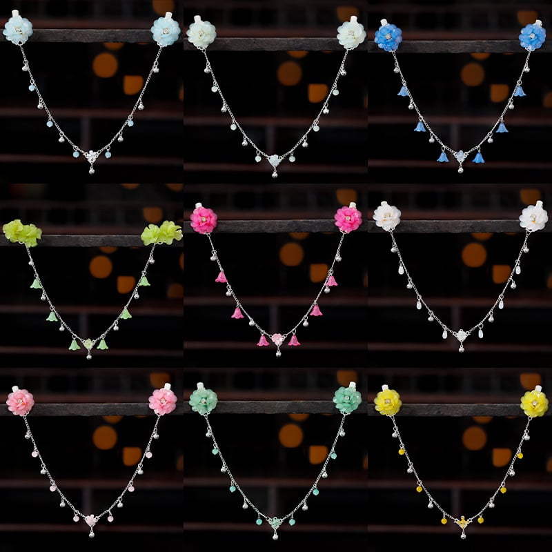 Ornament pentru frunte în stil Hanfu, aliaj, accesorii vintage pentru păr cu floare de camelia, tricotat manual, cod A355, origine Jinhua