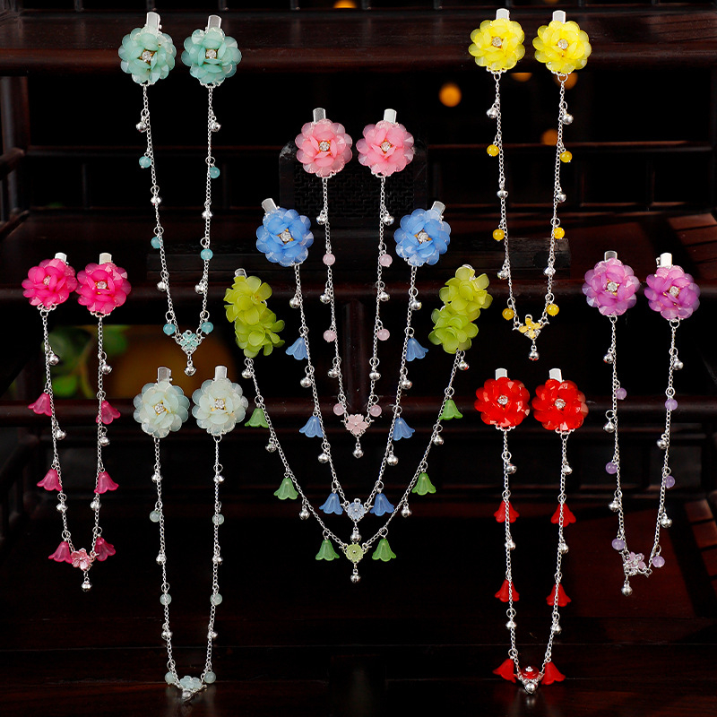 Ornament pentru frunte în stil Hanfu, aliaj, accesorii vintage pentru păr cu floare de camelia, tricotat manual, cod A355, origine Jinhua