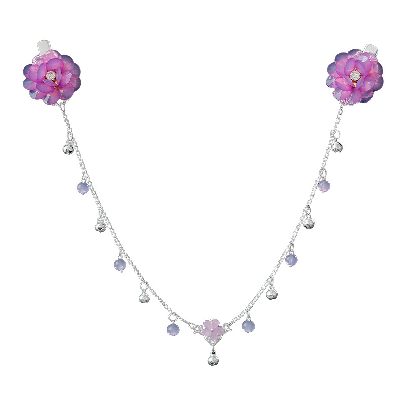 Ornament pentru frunte în stil Hanfu, aliaj, accesorii vintage pentru păr cu floare de camelia, tricotat manual, cod A355, origine Jinhua