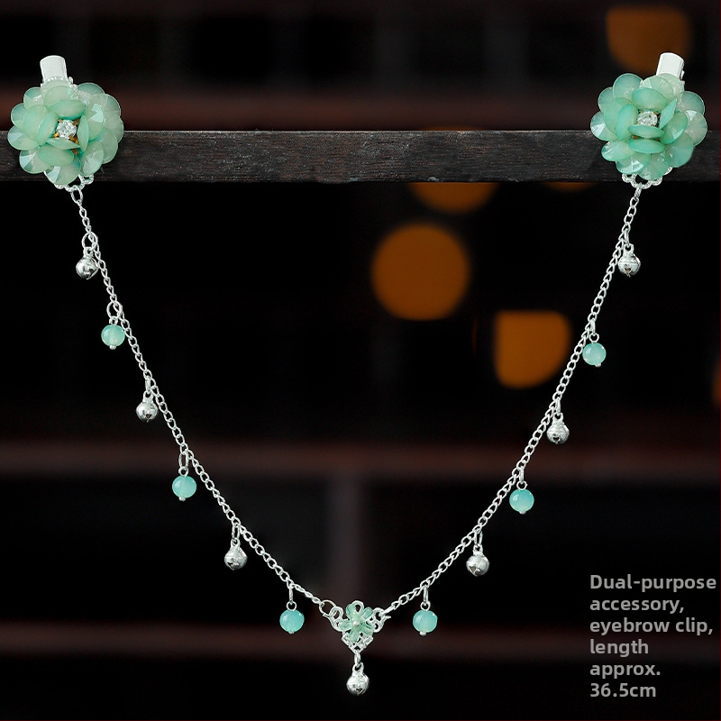 Ornament pentru frunte în stil Hanfu, aliaj, accesorii vintage pentru păr cu floare de camelia, tricotat manual, cod A355, origine Jinhua