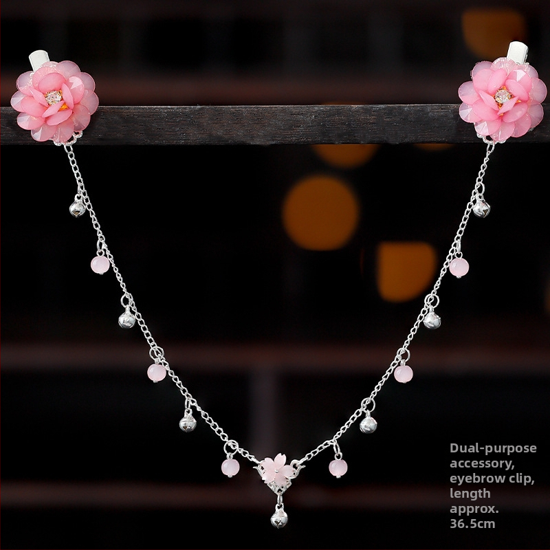 Ornament pentru frunte în stil Hanfu, aliaj, accesorii vintage pentru păr cu floare de camelia, tricotat manual, cod A355, origine Jinhua