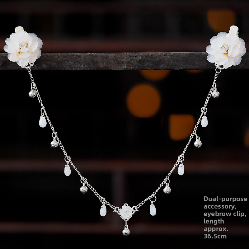 Ornament pentru frunte în stil Hanfu, aliaj, accesorii vintage pentru păr cu floare de camelia, tricotat manual, cod A355, origine Jinhua