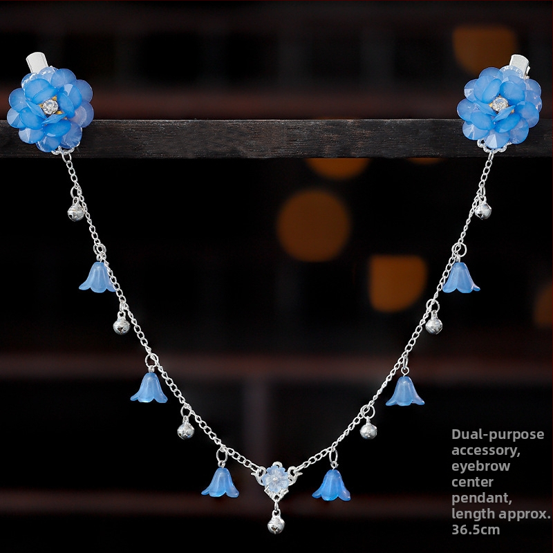 Ornament pentru frunte în stil Hanfu, aliaj, accesorii vintage pentru păr cu floare de camelia, tricotat manual, cod A355, origine Jinhua