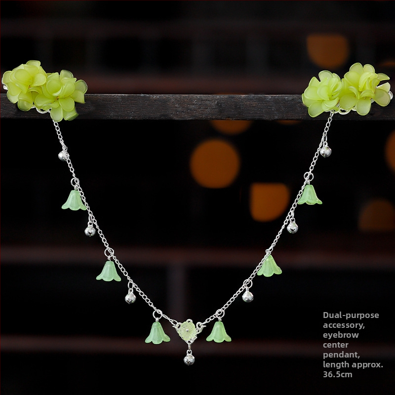 Ornament pentru frunte în stil Hanfu, aliaj, accesorii vintage pentru păr cu floare de camelia, tricotat manual, cod A355, origine Jinhua