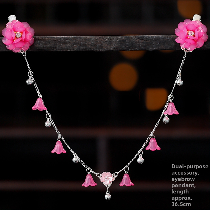 Ornament pentru frunte în stil Hanfu, aliaj, accesorii vintage pentru păr cu floare de camelia, tricotat manual, cod A355, origine Jinhua