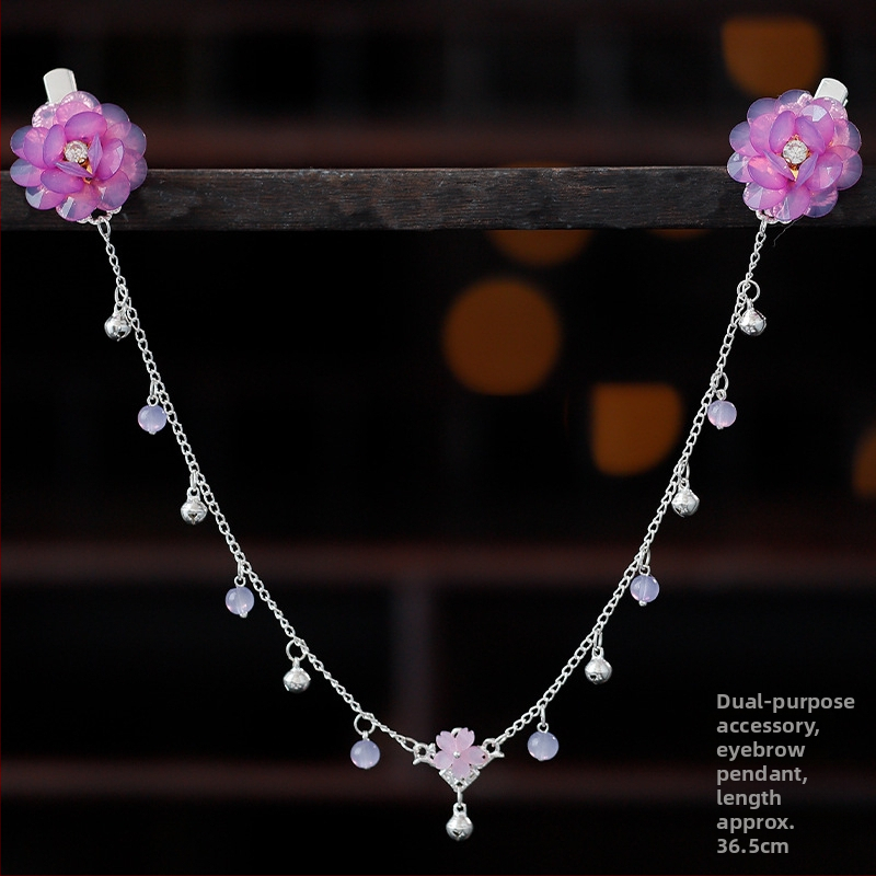 Ornament pentru frunte în stil Hanfu, aliaj, accesorii vintage pentru păr cu floare de camelia, tricotat manual, cod A355, origine Jinhua