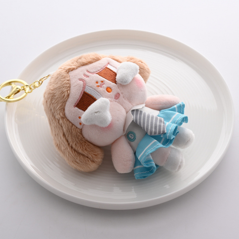 Šviesianti pūkuota lėlė raktų pakabukui mokyklos kuprinei - mielas studentų stiliaus figūrėlė, scenų žaidimas, amžius 7–14 metų, spalvota dėžutė įpakavimas