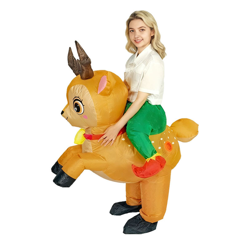 Karikatuurne maskott-kostüüm – puhutav põdrakostüüm lavaproovideks (210T kangas; puhutav; pooljuhitav ja pool-mehaaniline valmistus; sobiv pühade ja lavaproovide jaoks)