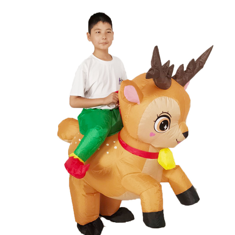 Karikatuurne maskott-kostüüm – puhutav põdrakostüüm lavaproovideks (210T kangas; puhutav; pooljuhitav ja pool-mehaaniline valmistus; sobiv pühade ja lavaproovide jaoks)