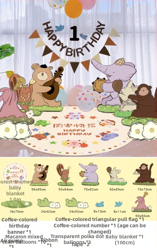 Dzimšanas dienas skatuves dekoru komplekts ar KT paneļu fonu un baloniem — papīrs, krītošie baloni, astes bumbas formas baloni