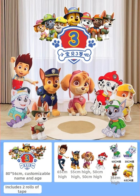 Dzimšanas dienas skatuves dekoru komplekts ar KT paneļu fonu un baloniem — papīrs, krītošie baloni, astes bumbas formas baloni