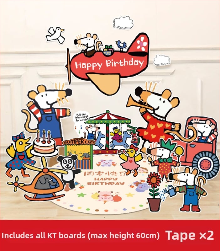 Dzimšanas dienas skatuves dekoru komplekts ar KT paneļu fonu un baloniem — papīrs, krītošie baloni, astes bumbas formas baloni