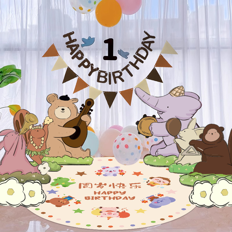 Dzimšanas dienas skatuves dekoru komplekts ar KT paneļu fonu un baloniem — papīrs, krītošie baloni, astes bumbas formas baloni