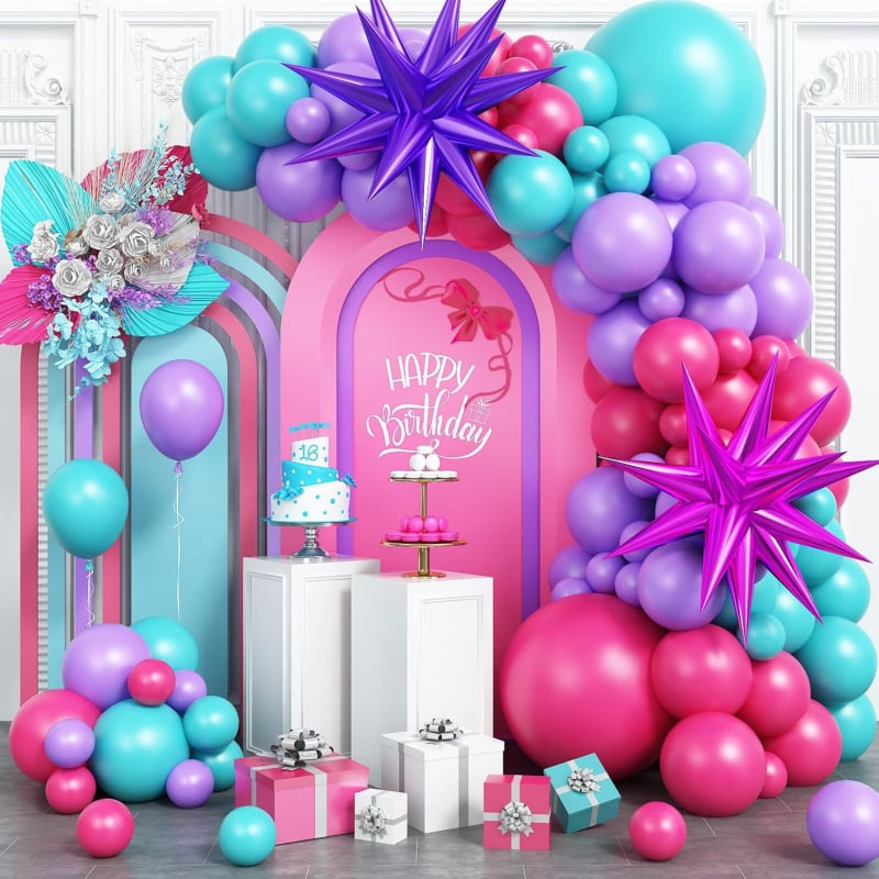 Pūšamonu dekoru komplekts dzimšanas dienai (materiāls: latekss; balona tips: dekoratīvais balons; forma: apaļa; drukāts LOGO: nav; pielietojums: dzimšanas diena)