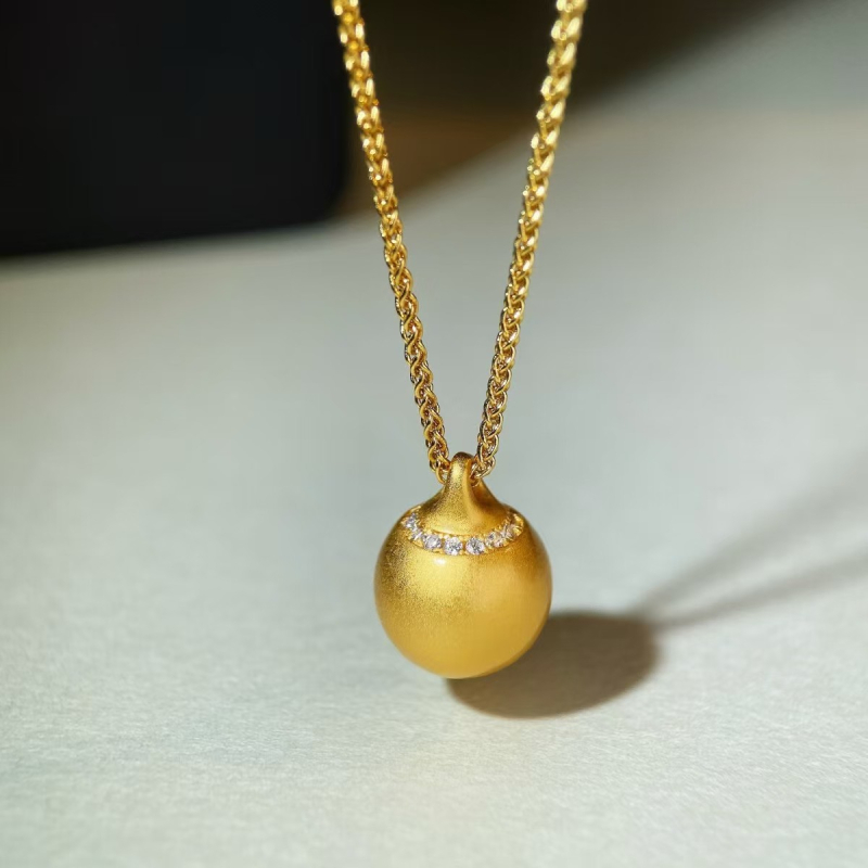 Bakarni ogrlica s chalcedonskim privjeskom u obliku tikve – regularni lanac, dužina 41–50 cm, prepleteni dizajn, kineski stil