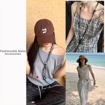 Bohemas stila josta viduklim ar austu kokvilnas pavedienu un mezgla dekoru, 2025 vasara