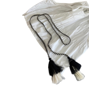 Bohemas stila josta viduklim ar austu kokvilnas pavedienu un mezgla dekoru, 2025 vasara