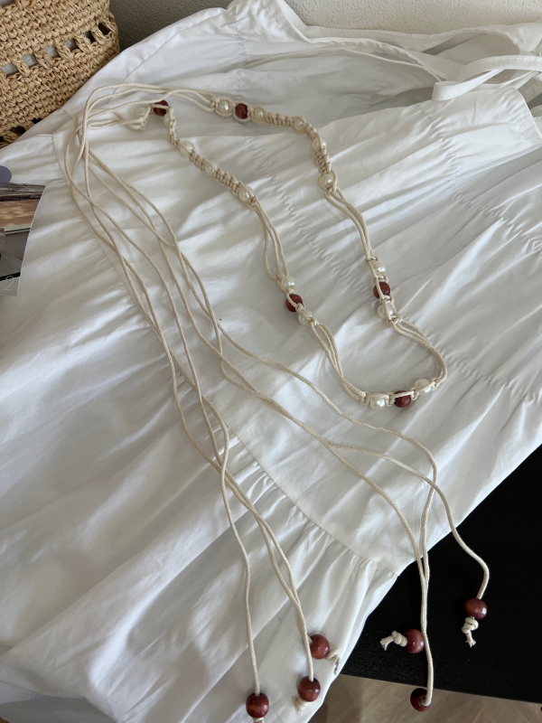 Bohemas stila josta viduklim ar austu kokvilnas pavedienu un mezgla dekoru, 2025 vasara