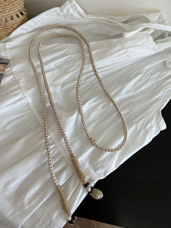 Bohemas stila josta viduklim ar austu kokvilnas pavedienu un mezgla dekoru, 2025 vasara