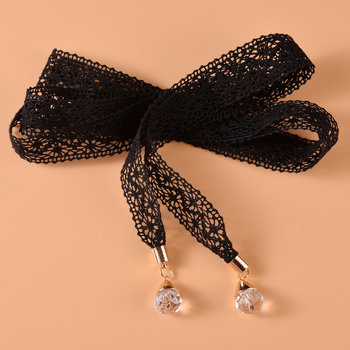 Curea de talie din dantelă pentru femei, cu nod, decor cu cristale, șnur subțire, lățime 2-4 cm