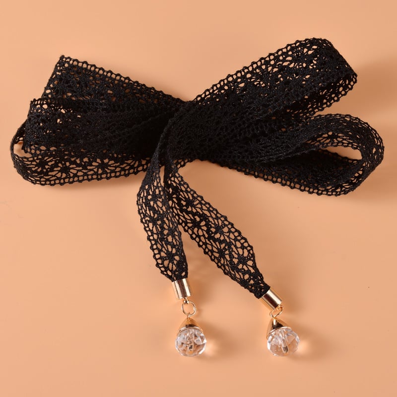 Curea de talie din dantelă pentru femei, cu nod, decor cu cristale, șnur subțire, lățime 2-4 cm