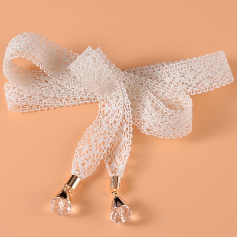 Curea de talie din dantelă pentru femei, cu nod, decor cu cristale, șnur subțire, lățime 2-4 cm