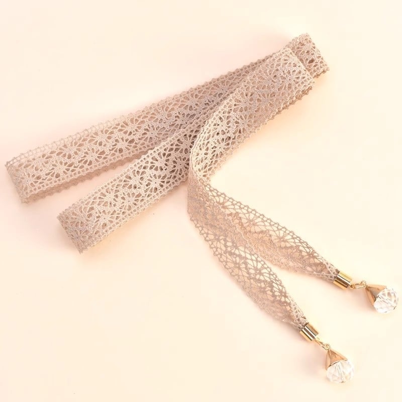 Curea de talie din dantelă pentru femei, cu nod, decor cu cristale, șnur subțire, lățime 2-4 cm
