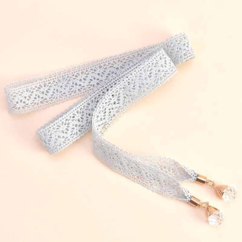 Curea de talie din dantelă pentru femei, cu nod, decor cu cristale, șnur subțire, lățime 2-4 cm