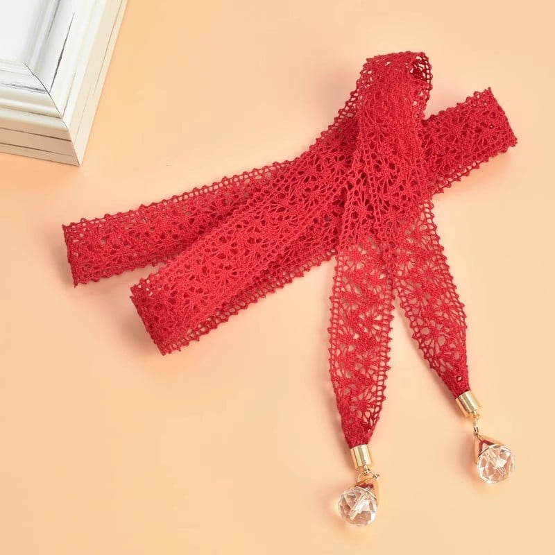 Curea de talie din dantelă pentru femei, cu nod, decor cu cristale, șnur subțire, lățime 2-4 cm