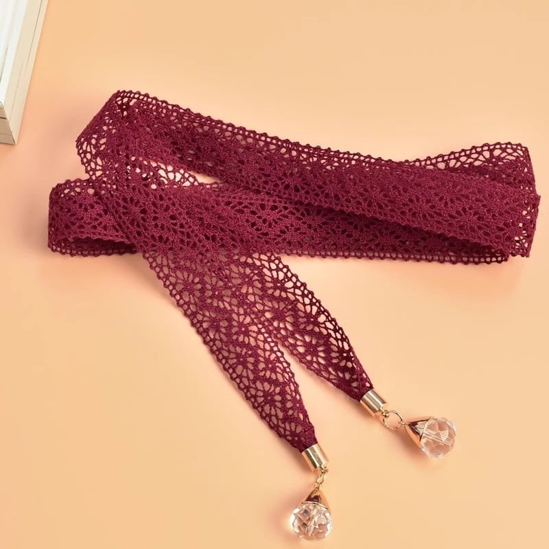 Curea de talie din dantelă pentru femei, cu nod, decor cu cristale, șnur subțire, lățime 2-4 cm
