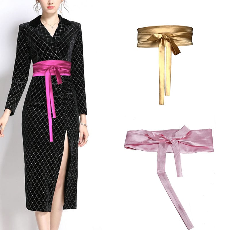 Curea de talie din mătase, cataramă din țesătură, cataramă netedă, lățime peste 4 cm, lucrată manual