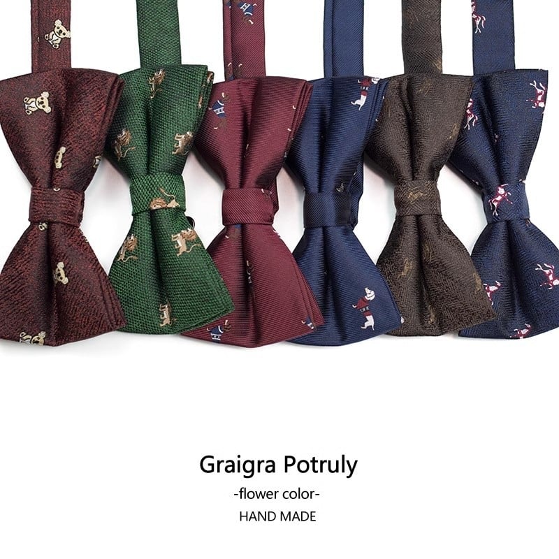 Unisex tauriņa kaklasaite ar dzīvnieku karikatūru, poliesters, drukāts dizains, plakana galvas stils