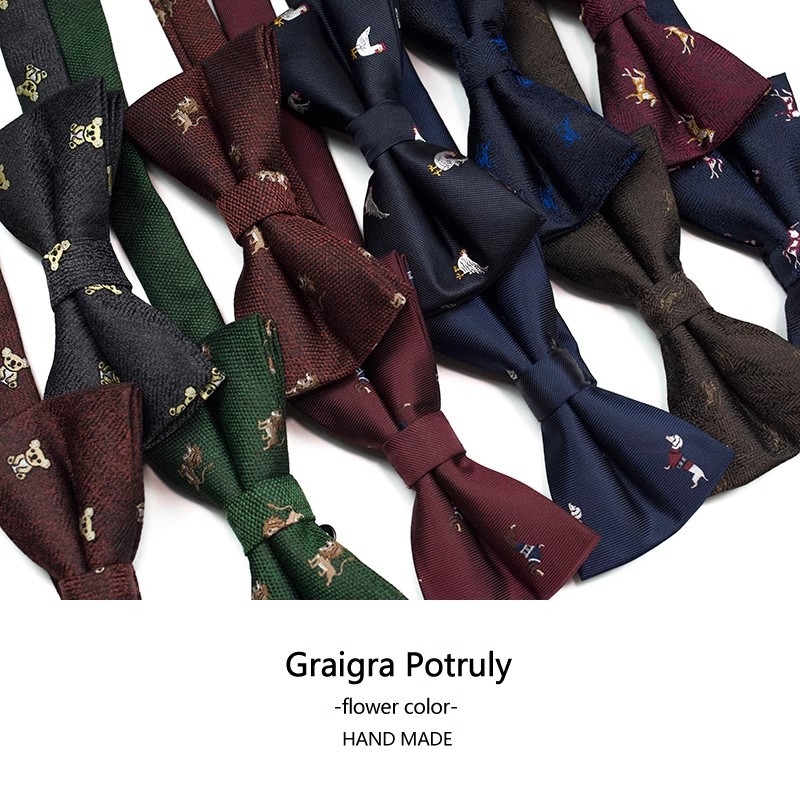 Unisex tauriņa kaklasaite ar dzīvnieku karikatūru, poliesters, drukāts dizains, plakana galvas stils