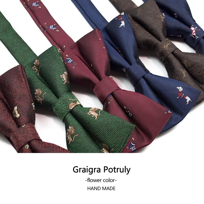 Unisex tauriņa kaklasaite ar dzīvnieku karikatūru, poliesters, drukāts dizains, plakana galvas stils