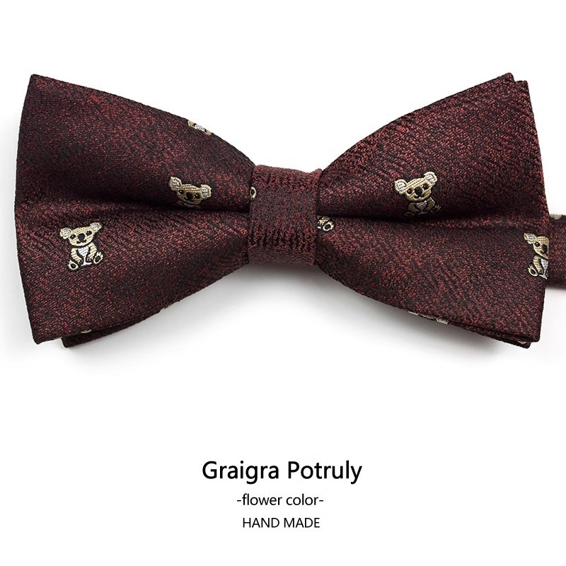 Unisex tauriņa kaklasaite ar dzīvnieku karikatūru, poliesters, drukāts dizains, plakana galvas stils