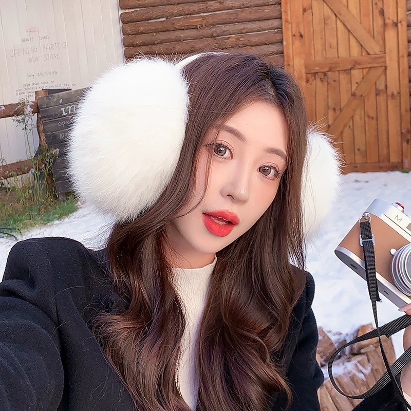 Protecții pentru urechi din blană de vulpe, retractabile, groase, încălzitoare, pentru exterior