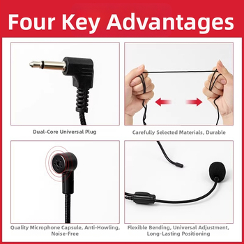 Laidinamas galvos mikrofonas mokytojams, tinkamas paskaitoms ir tiesioginėms transliacijoms, konferencinis mikrofonas, be baterijos, su judančia ritė