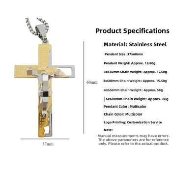 Limon nerūsējošā tērauda ģeometriska kaklarota ar diamanta krusta kulonu, elektroplatēta