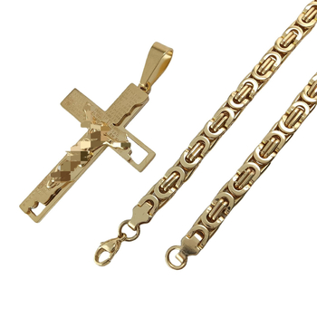 Limon nerūsējošā tērauda ģeometriska kaklarota ar diamanta krusta kulonu, elektroplatēta