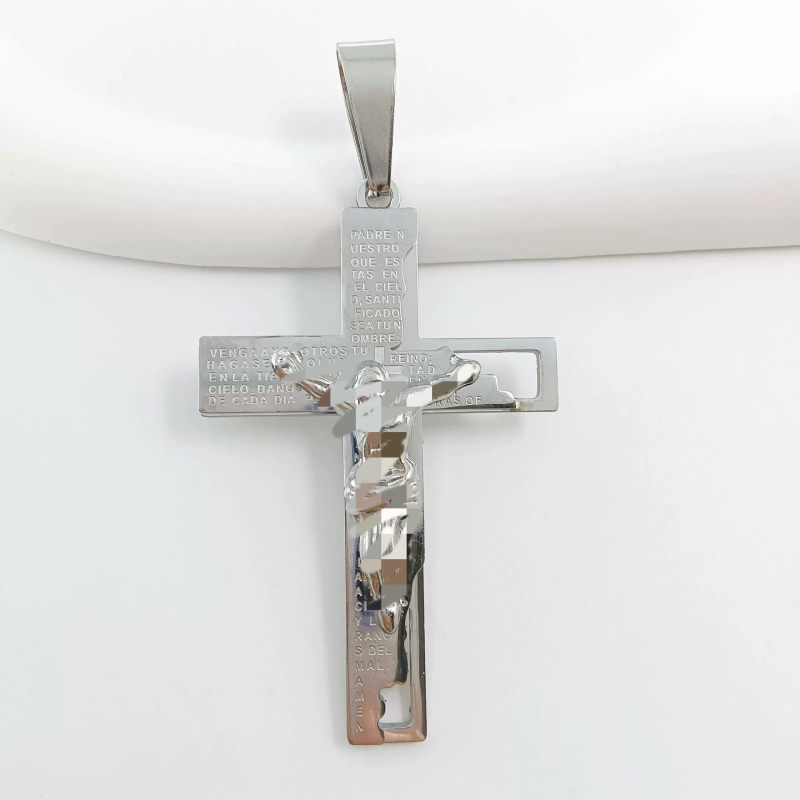 Limon nerūsējošā tērauda ģeometriska kaklarota ar diamanta krusta kulonu, elektroplatēta