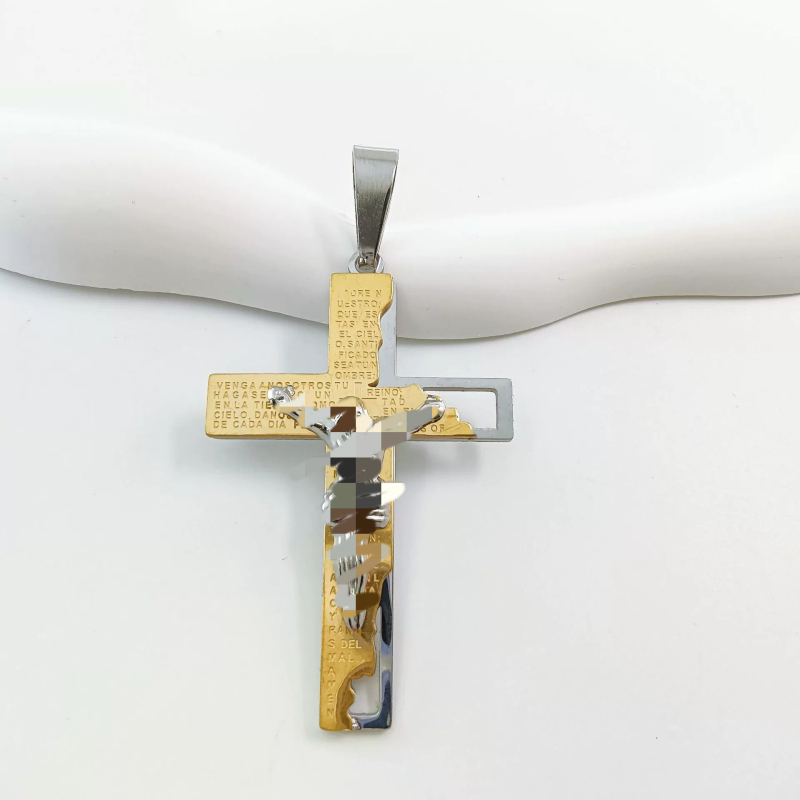 Limon nerūsējošā tērauda ģeometriska kaklarota ar diamanta krusta kulonu, elektroplatēta