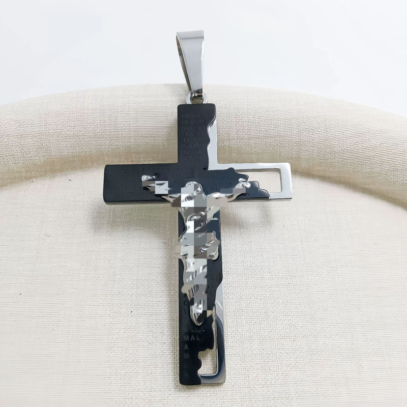 Limon nerūsējošā tērauda ģeometriska kaklarota ar diamanta krusta kulonu, elektroplatēta