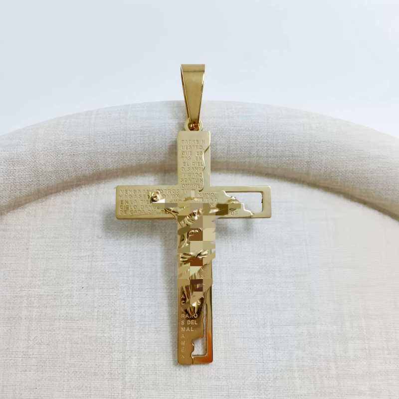 Limon nerūsējošā tērauda ģeometriska kaklarota ar diamanta krusta kulonu, elektroplatēta