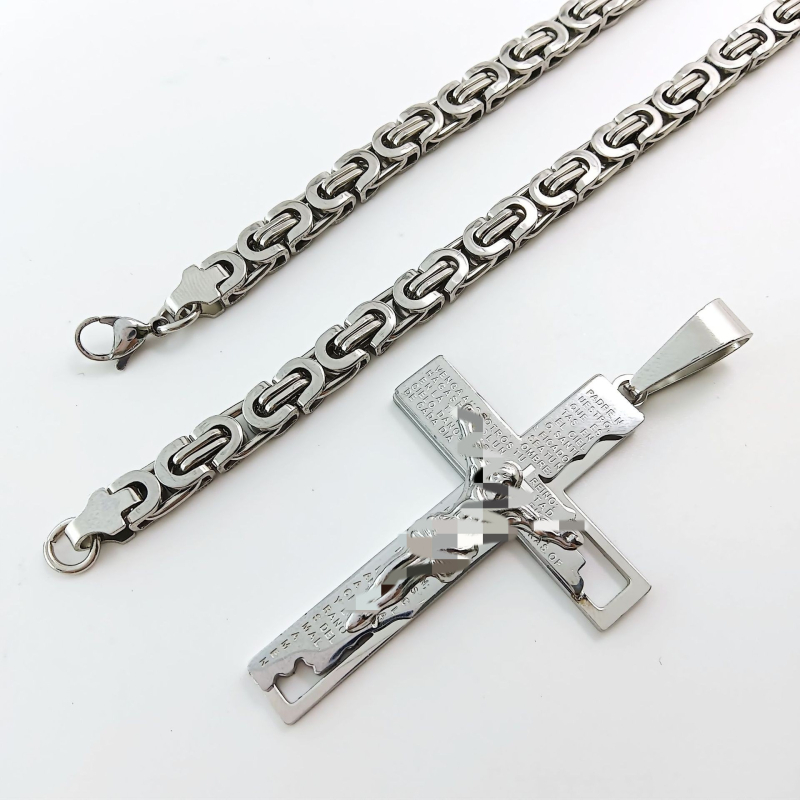 Limon nerūsējošā tērauda ģeometriska kaklarota ar diamanta krusta kulonu, elektroplatēta